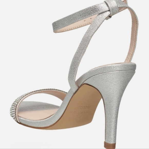 H by Halston Ankle Strap Party Bling High Heel Dress Sandal, Silver, NEW - Picture 4 of 16